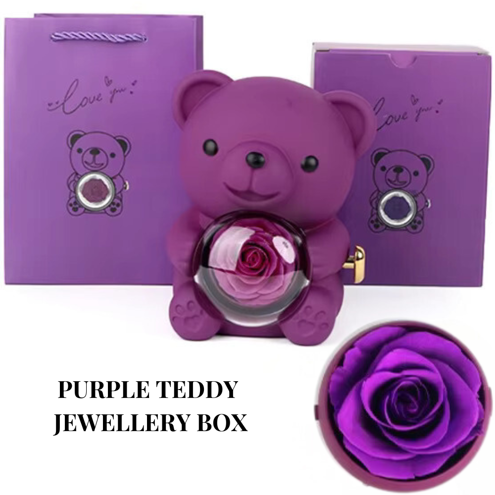 Forever Rose Teddy Bear Jewelry Box | Perfect for Romantic Surprises, Proposals Or Christmas | Eternal Rose