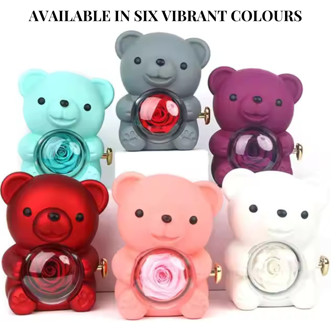 Forever Rose Teddy Bear Jewelry Gift Box Set with Diamanté Heart Ring | Perfect for Mum, Romantic Surprises, Proposals Or Christmas