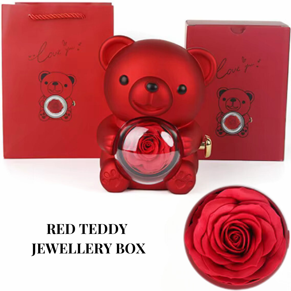 Forever Rose Teddy Bear Jewelry Box | Perfect for Romantic Surprises, Proposals Or Christmas | Eternal Rose