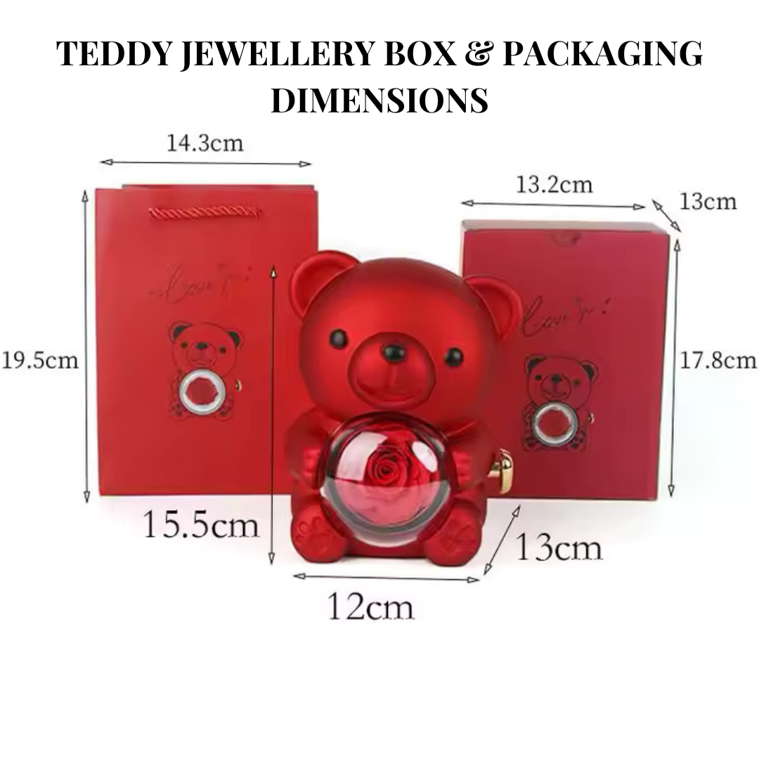 Forever Rose Teddy Bear Jewelry Gift Box Set with Diamanté Heart Ring | Perfect for Mum, Romantic Surprises, Proposals Or Christmas