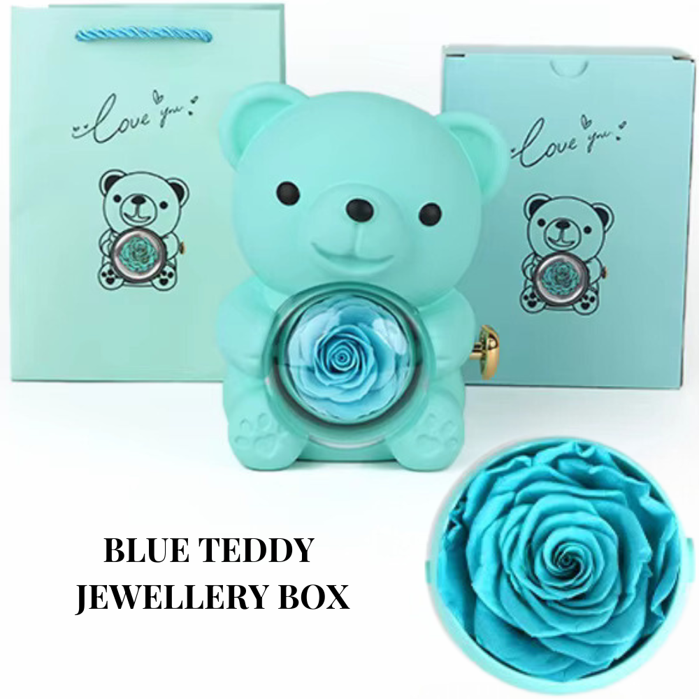 Forever Rose Teddy Bear Jewelry Box | Perfect for Romantic Surprises, Proposals Or Christmas | Eternal Rose