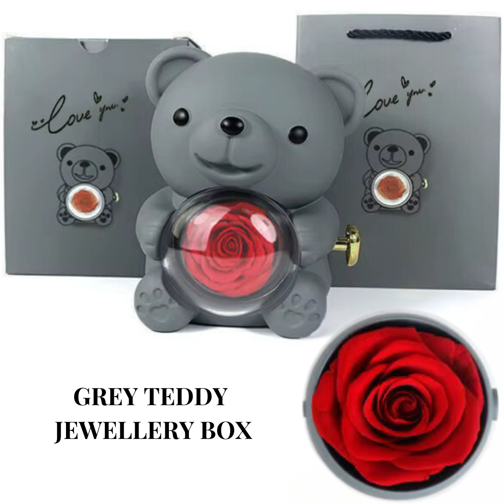 Forever Rose Teddy Bear Jewelry Box | Perfect for Romantic Surprises, Proposals Or Christmas | Eternal Rose