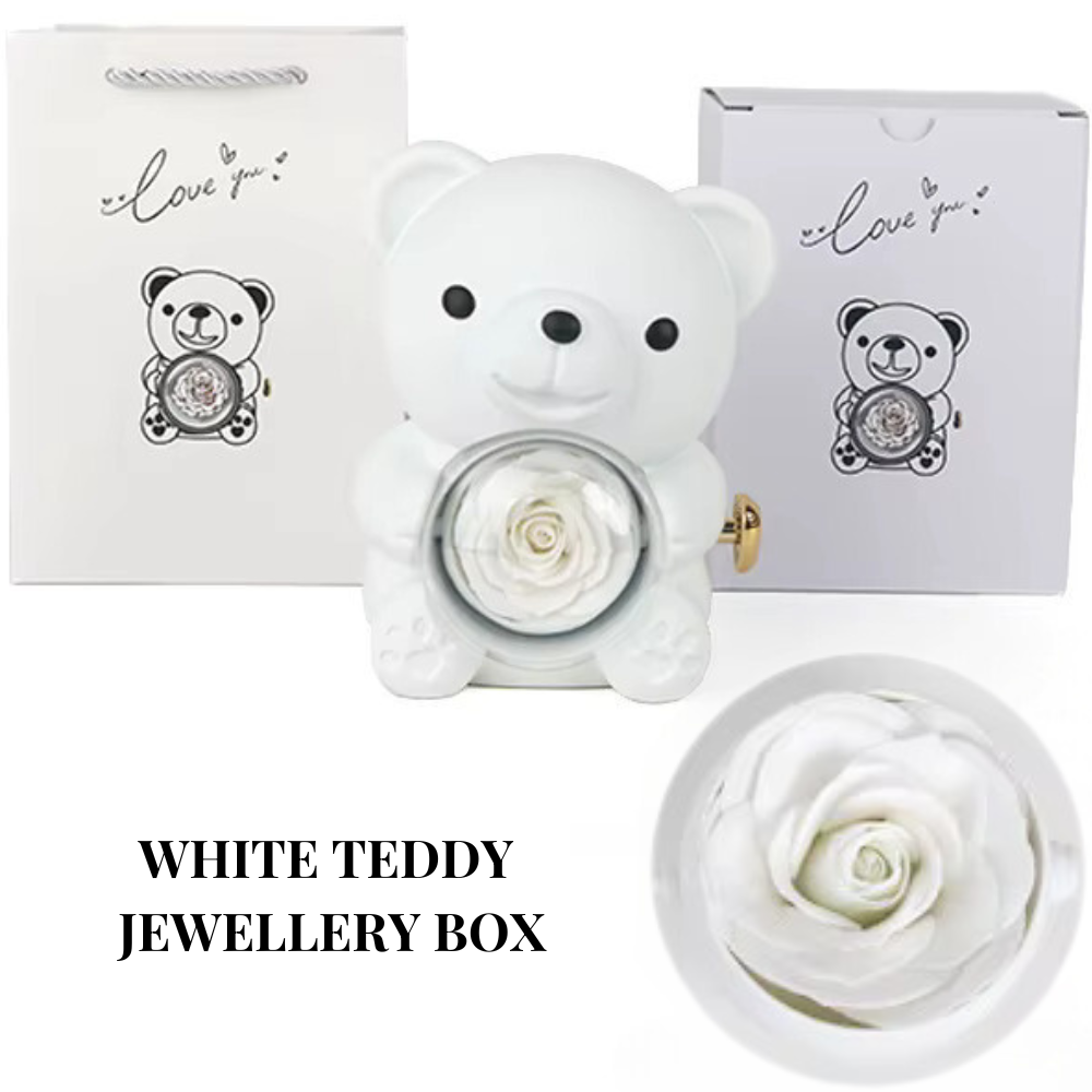 Forever Rose Teddy Bear Jewelry Box | Perfect for Romantic Surprises, Proposals Or Christmas | Eternal Rose