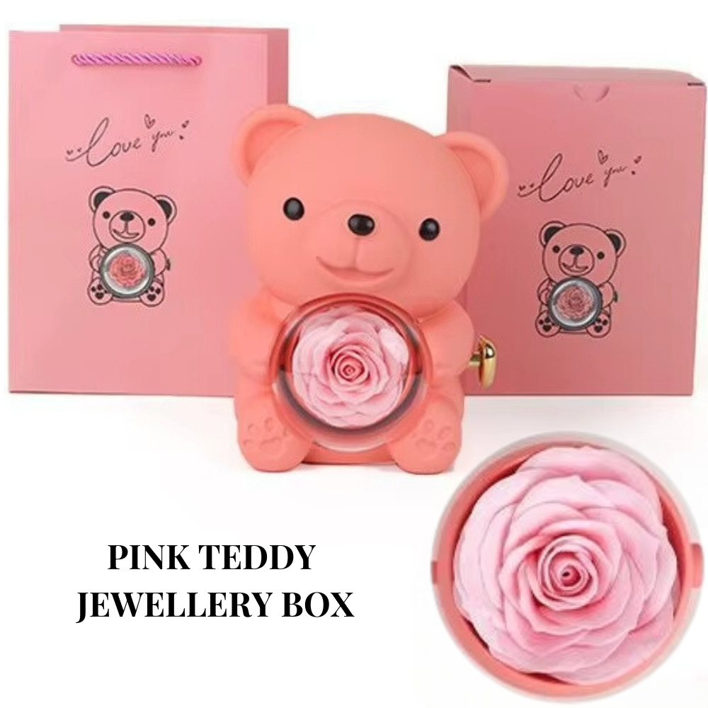 Forever Rose Teddy Bear Jewelry Box | Perfect for Romantic Surprises, Proposals Or Christmas | Eternal Rose